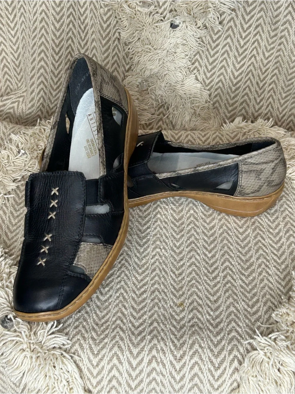 Rieker Navy Slip-On Leather Loafers with Contrast Stitching